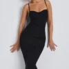 Rochie midi cu volane din modal Nora, negru Rochie midi cu volane din modal Nora, negru