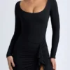 Rochie midi cu volane Tarai Modal, negru Rochie midi cu volane Tarai Modal, negru