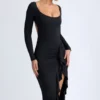 Rochie midi cu volane Tarai Modal, negru Rochie midi cu volane Tarai Modal, negru