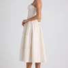 Rochie midi din poplin cu pliuri și bordură din dantelă Esmeralda, în culoarea Ivory