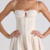 Rochie midi din poplin cu pliuri și bordură din dantelă Esmeralda, în culoarea Ivory