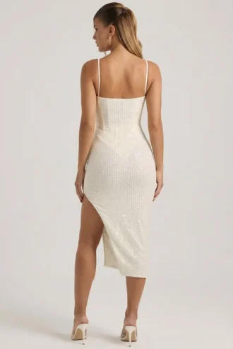 Rochie midi drapată cu ornamente Eliora, albă