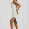 Rochie midi drapată cu ornamente Eliora, albă Rochie midi drapată cu ornamente Eliora, albă