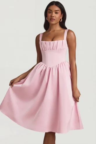 Rochie midi drapată Marguerite în nuanța Blush