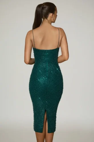 Rochie midi Eisley cu decolteu în formă de inimă și ornamente, în verde turcoaz Rochie midi Eisley cu decolteu în formă de inimă și ornamente, în verde turcoaz