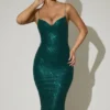 Rochie midi Eisley cu decolteu în formă de inimă și ornamente, în verde turcoaz