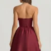 Rochie midi fără bretele cu corset Gabrielle, în culoarea roșu vin