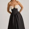 Rochie midi fără bretele cu corset Gabrielle, negru