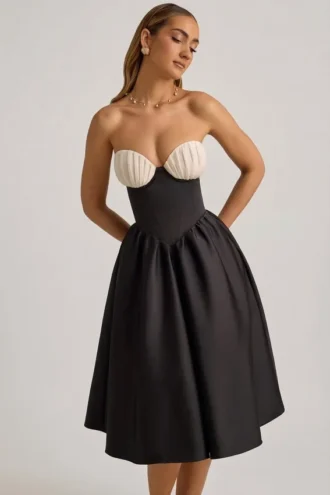 Rochie midi fără bretele cu corset Gabrielle, negru Rochie midi fără bretele cu corset Gabrielle, negru