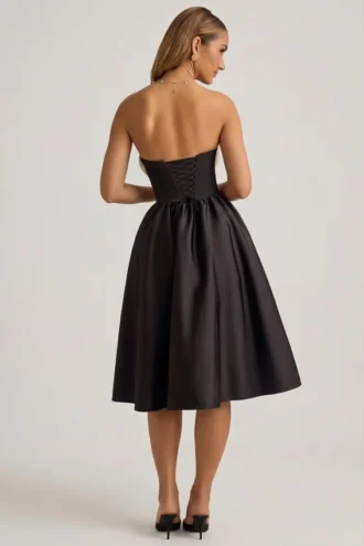 Rochie midi fără bretele cu corset Gabrielle, negru Rochie midi fără bretele cu corset Gabrielle, negru