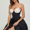 Rochie midi fără bretele cu corset Gabrielle, negru