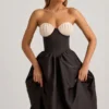 Rochie midi fără bretele cu corset Gabrielle, negru
