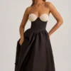 Rochie midi fără bretele cu corset Gabrielle, negru