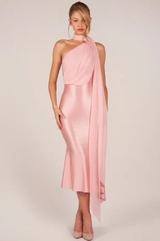 Rochie midi Giada cu decupaje și detalii tip eșarfă, în nuanța Blush Pink Rochie midi Giada cu decupaje și detalii tip eșarfă, în nuanța Blush Pink