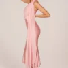 Rochie midi Giada cu decupaje și detalii tip eșarfă, în nuanța Blush Pink