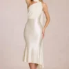 Rochie midi Giada cu detaliu eșarfă, culoare ivoriu