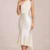 Rochie midi Giada cu detaliu eșarfă, culoare ivoriu