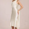 Rochie midi Giada cu detaliu eșarfă, culoare ivoriu