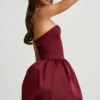 Rochie midi Gloriana cu talie înaltă, detaliu fundă și tiv bufant, în culoarea roșu vin