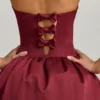 Rochie midi Gloriana cu talie înaltă, detaliu fundă și tiv bufant, în culoarea roșu vin