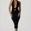 Rochie midi Harlyn cu decupaje și spate decupat, în negru