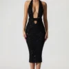 Rochie midi Harlyn cu decupaje și spate decupat, în negru