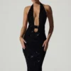 Rochie midi Harlyn cu decupaje și spate decupat, în negru