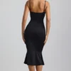 Rochie midi Julane din jersey elastic, cu drapaje și decupaje, în culoarea negru