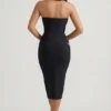 Rochie midi mulată cu decupaje și gât halter Nika, negru