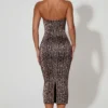 Rochie midi mulată cu gât halter și straturi Ismay, cu imprimeu leopard