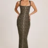 Rochie midi mulată cu gât pătrat din modal Ainslee, cu imprimeu leopard