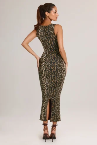 Rochie midi mulată cu gât pătrat din modal Ainslee, cu imprimeu leopard Rochie midi mulată cu gât pătrat din modal Ainslee, cu imprimeu leopard