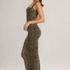 Rochie midi mulată cu gât pătrat din modal Ainslee, cu imprimeu leopard