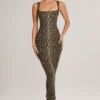 Rochie midi mulată cu gât pătrat din modal Ainslee, cu imprimeu leopard