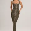 Rochie midi mulată cu gât pătrat din modal Ainslee, cu imprimeu leopard