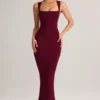 Rochie midi mulată cu gât pătrat din modal Ainslee, culoare vin