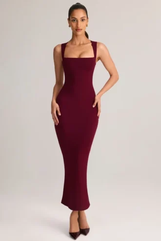Rochie midi mulată cu gât pătrat din modal Ainslee, culoare vin Rochie midi mulată cu gât pătrat din modal Ainslee, culoare vin