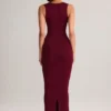 Rochie midi mulată cu gât pătrat din modal Ainslee, culoare vin