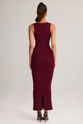 Rochie midi mulată cu gât pătrat din modal Ainslee, culoare vin Rochie midi mulată cu gât pătrat din modal Ainslee, culoare vin