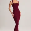 Rochie midi mulată cu gât pătrat din modal Ainslee, culoare vin