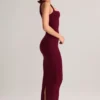 Rochie midi mulată cu gât pătrat din modal Ainslee, culoare vin