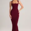 Rochie midi mulată cu gât pătrat din modal Ainslee, culoare vin