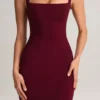 Rochie midi mulată cu gât pătrat din modal Ainslee, culoare vin