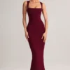 Rochie midi mulată cu gât pătrat din modal Ainslee, culoare vin