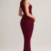 Rochie midi mulată cu gât pătrat din modal Ainslee, culoare vin