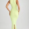 Rochie midi mulată cu gât pătrat din modal Ainslee, în verde Matcha