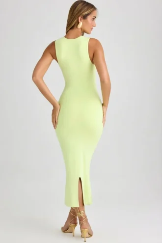Rochie midi mulată cu gât pătrat din modal Ainslee, în verde Matcha Rochie midi mulată cu gât pătrat din modal Ainslee, în verde Matcha