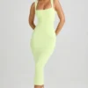 Rochie midi mulată cu gât pătrat din modal Ainslee, în verde Matcha