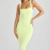 Rochie midi mulată cu gât pătrat din modal Ainslee, în verde Matcha