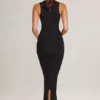 Rochie midi mulată cu gât pătrat din modal Ainslee, negru